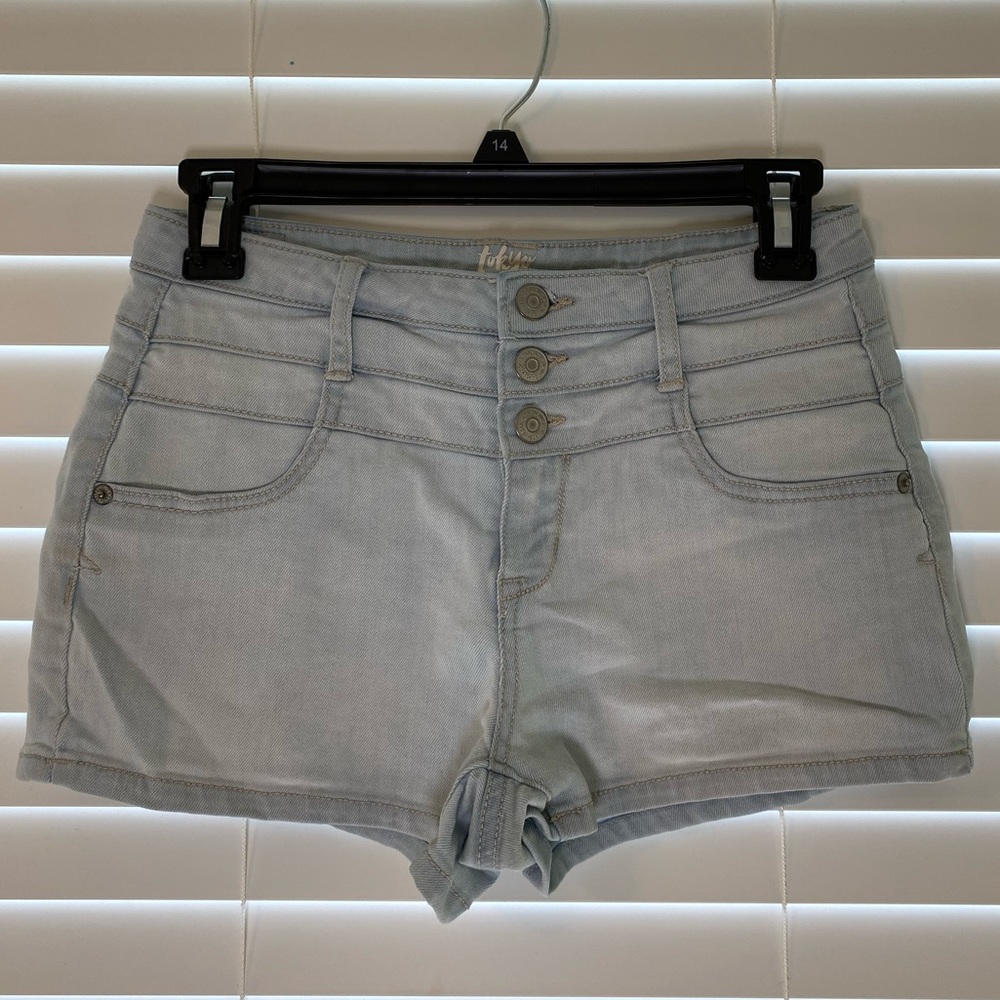 High Rise Button Up Jean Shorts